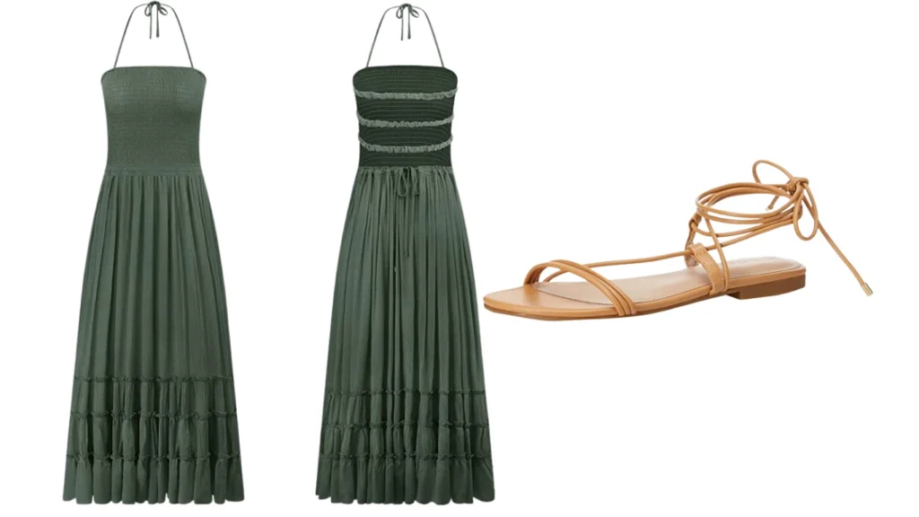 Backless Maxi Dress + Lace-Up Sandals