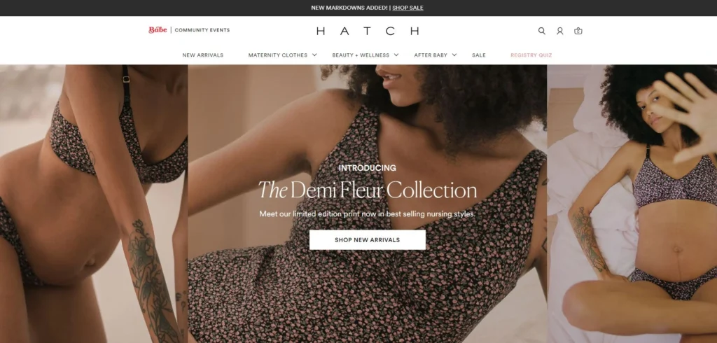 An image of the online storefront for the maternity brand Hatch.