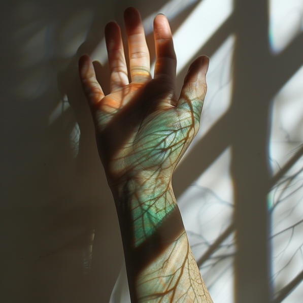 A close-up image of a wrist under natural light showing greenish veins.