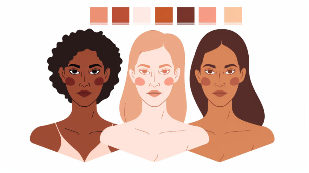 Illustration of three women with different skin tones and undertones, showcasing cool, neutral, and warm undertones. The image includes color swatches at the top for each undertone, providing a clear visual representation of the concept.