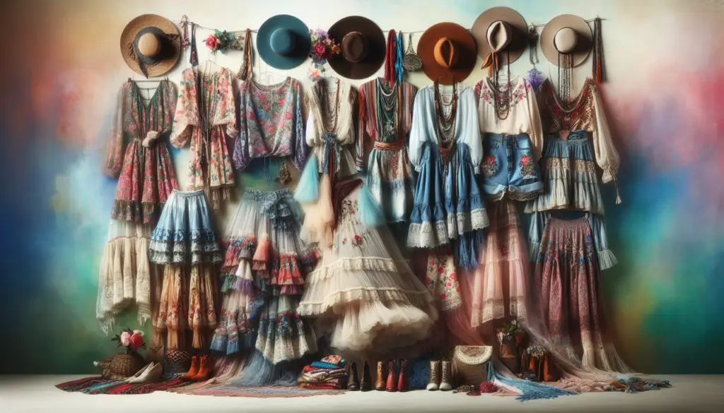 A vibrant display of bohemian and vintage styles, highlighting unique outfits.