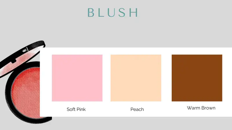 An infographic showcasing makeup recommendations for neutral undertone skin, featuring foundation swatches in beige and light brown on the left, alongside blush colors in soft pink, peach, and warm brown, all set against a soft gray background.