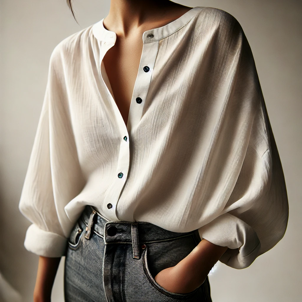 A high-quality image of a modern partial front tuck blouse styling technique.