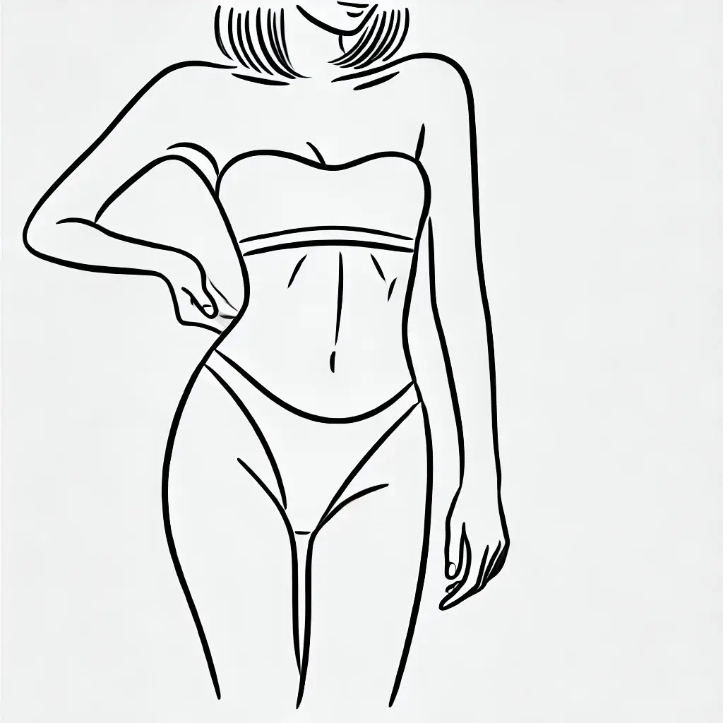 A simple black-and-white outline illustration of a petite woman in a natural pose.