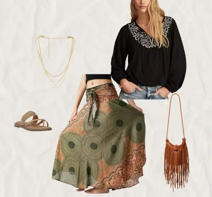 boho peasant blouse outfit collage