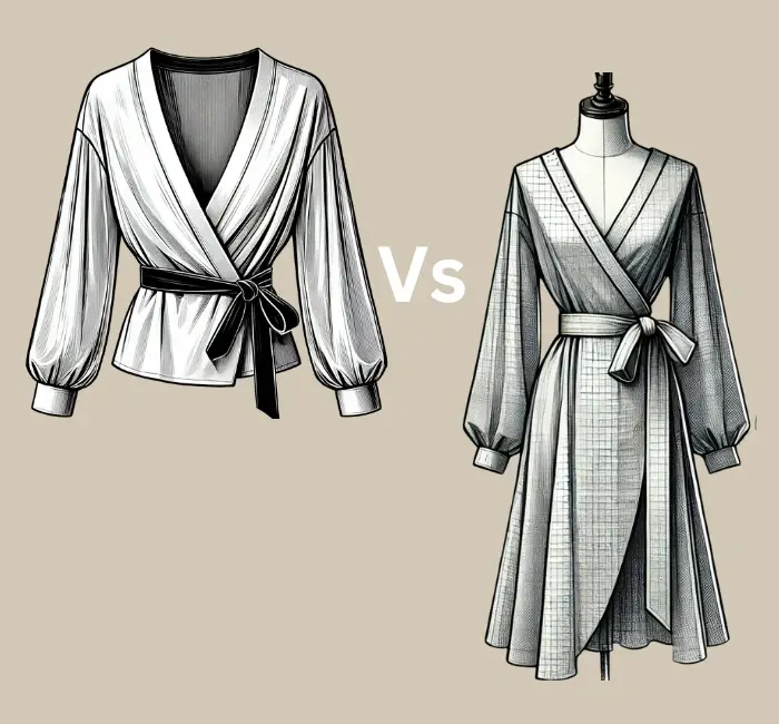 illustration of wrap blouse vs wrap dress