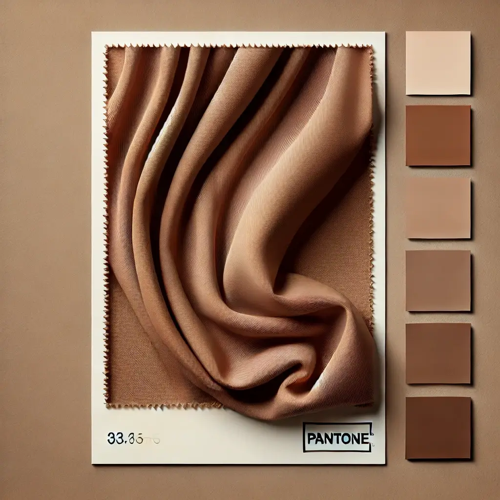 A realistic and elegant depiction of Mocha Mousse, Pantone’s Color of the Year, presented as a fabric swatch, a styled outfit, or an artistic color showcase.