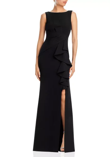 Sleeveless Cascading-Ruffle Gown