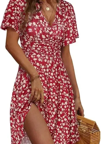 Womens Sundress Summer Floral Short Sleeve Wrap