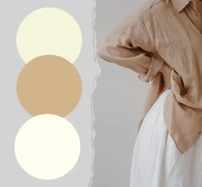 Featured image for the article 'How to Find Your Neutral Undertone Skin,' showcasing three neutral tones in circles (ivory, light beige, and soft tan) next to a woman dressed in earth-toned clothing, highlighting the versatility of neutral undertone skin in fashion and style.