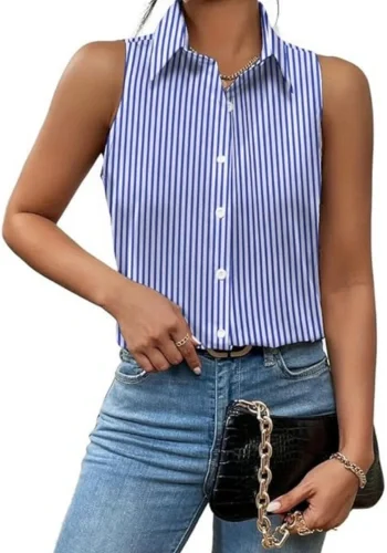 Essentialist Striped Sleeveless Button Down Shirt