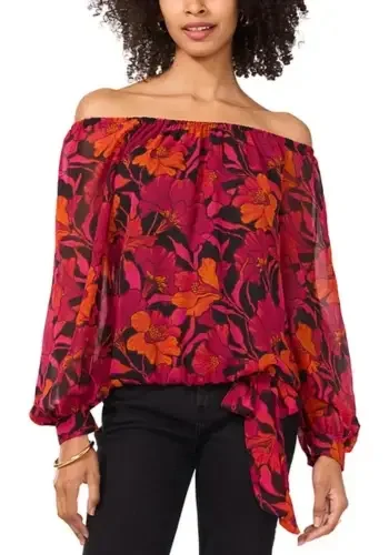 Women's Printed Off-The-Shoulder Side-Tie Top