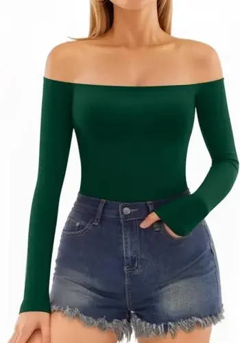 off the shoulder emerald blouse