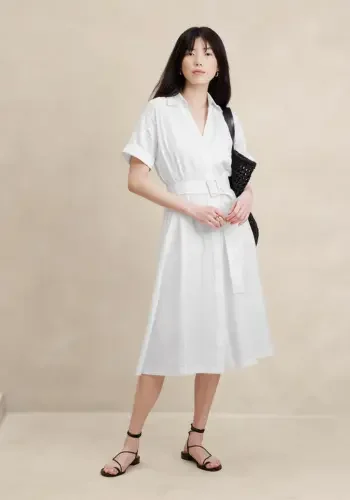 LINEN-BLEND MIDI SHIRTDRESS