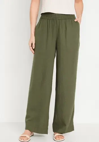 High-Waisted Linen-Blend Wide-Leg Pants