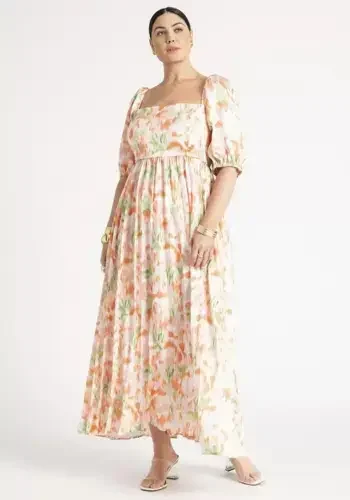 Puff Sleeve Pleated Maxi Dress