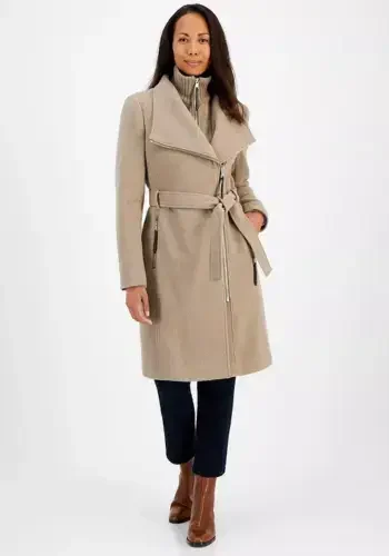 Wool Blend Belted Wrap Coat