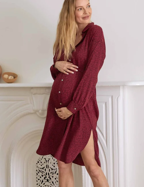 Maternity red flowery wrap dress